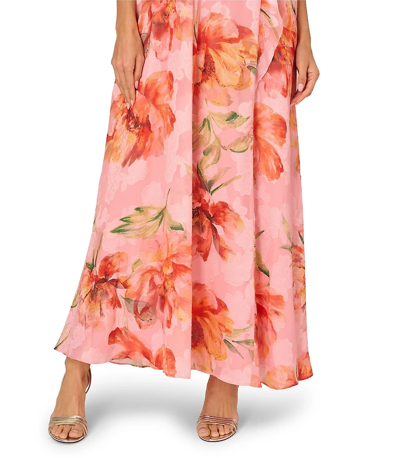 Adrianna Papell Sleeveless Halter Neck Floral Print Long Gown