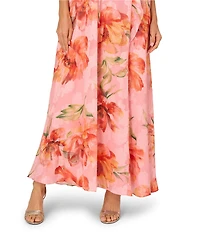Adrianna Papell Sleeveless Halter Neck Floral Print Long Gown