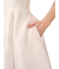 Adrianna Papell Boat Neck Sleeveless A-Line Taffeta Midi Dress