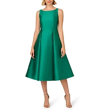 Adrianna Papell Boat Neck Sleeveless A-Line Taffeta Dress