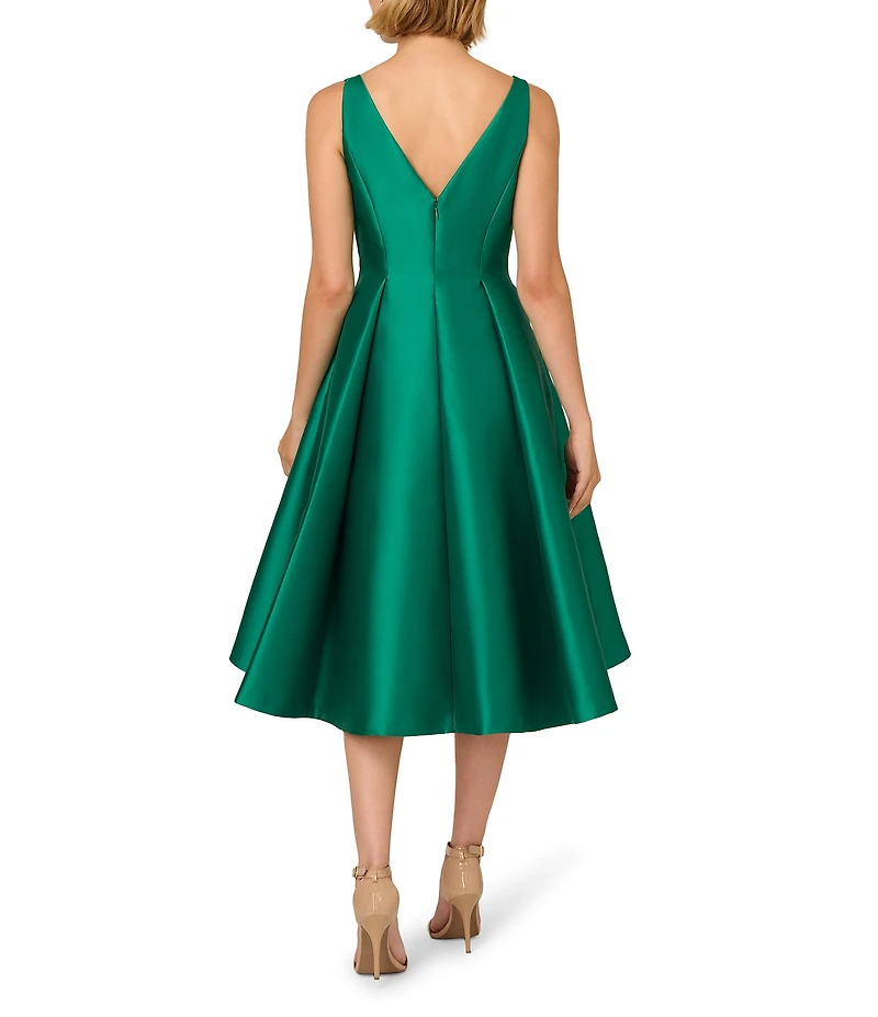 Adrianna Papell Boat Neck Sleeveless A-Line Taffeta Dress