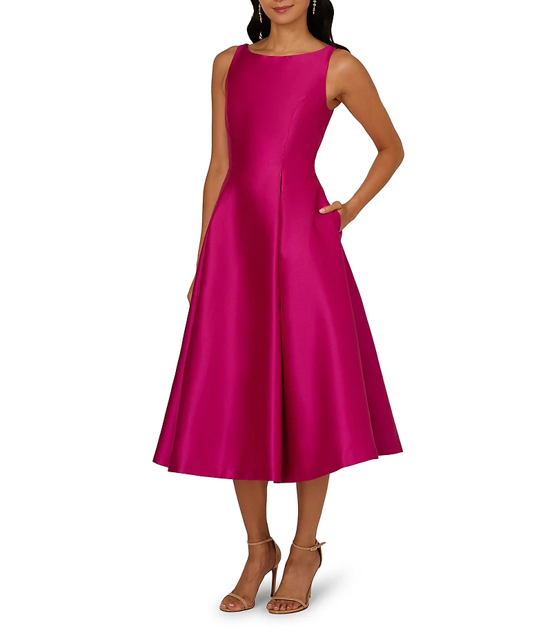Adrianna Papell Boat Neck Sleeveless A-Line Taffeta Dress