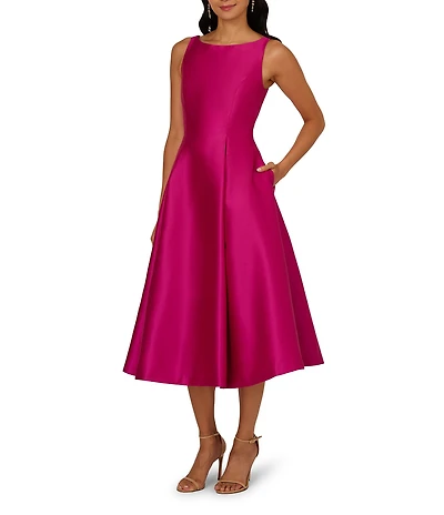 Adrianna Papell Boat Neck Sleeveless A-Line Taffeta Dress