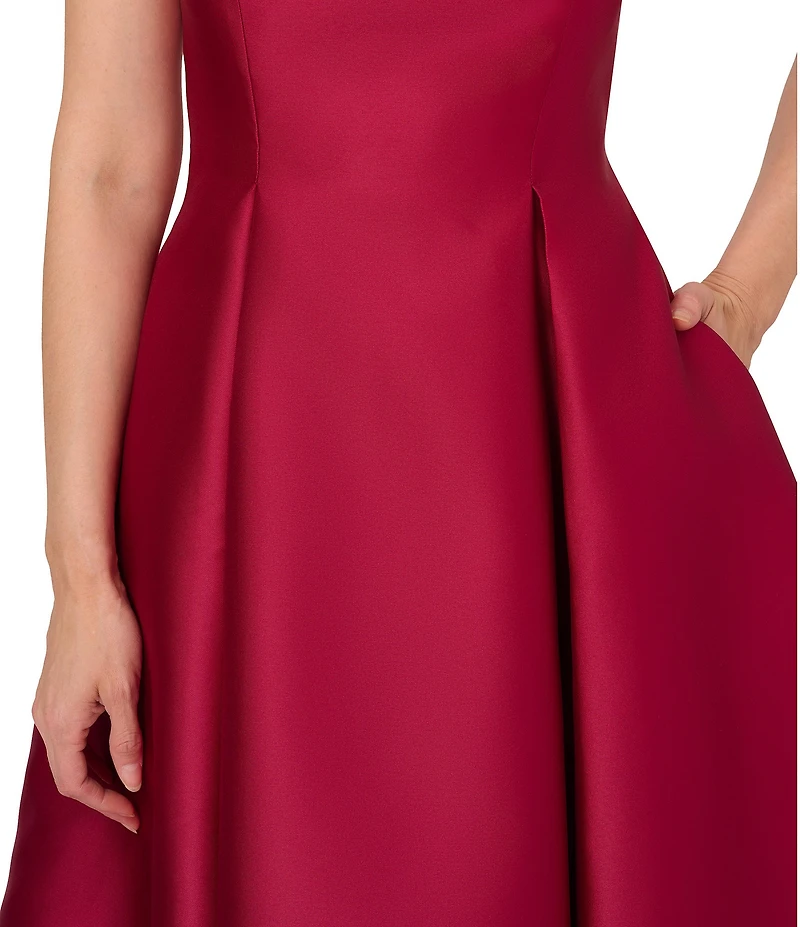 Adrianna Papell Boat Neck Sleeveless A-Line Taffeta Dress