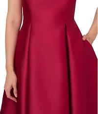 Adrianna Papell Boat Neck Sleeveless A-Line Taffeta Dress