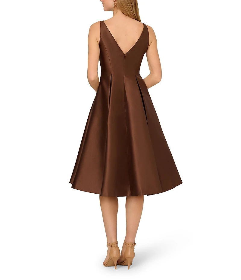 Adrianna Papell Boat Neck Sleeveless A-Line Taffeta Dress