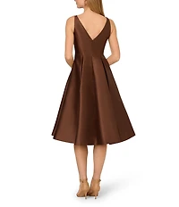 Adrianna Papell Boat Neck Sleeveless A-Line Taffeta Dress