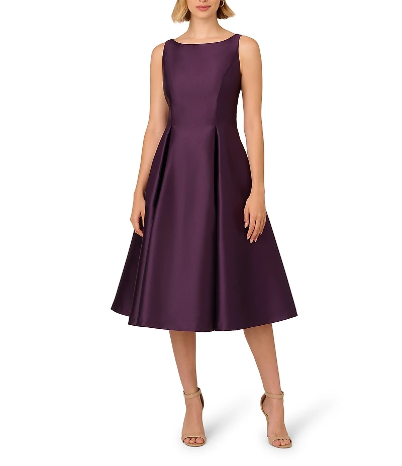 Adrianna Papell Boat Neck Sleeveless A-Line Taffeta Dress