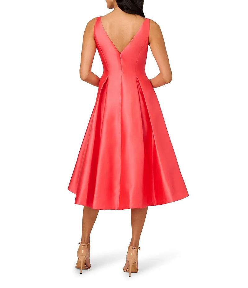 Adrianna Papell Boat Neck Sleeveless A-Line Taffeta Midi Dress