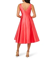 Adrianna Papell Boat Neck Sleeveless A-Line Taffeta Midi Dress