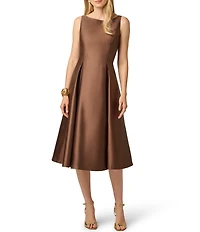 Adrianna Papell Boat Neck Sleeveless A-Line Taffeta Midi Dress