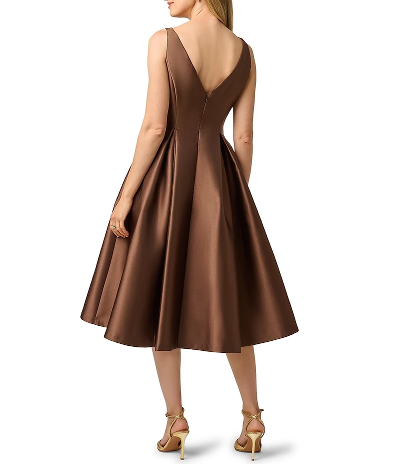 Adrianna Papell Boat Neck Sleeveless A-Line Taffeta Midi Dress