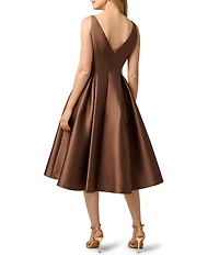 Adrianna Papell Boat Neck Sleeveless A-Line Taffeta Midi Dress