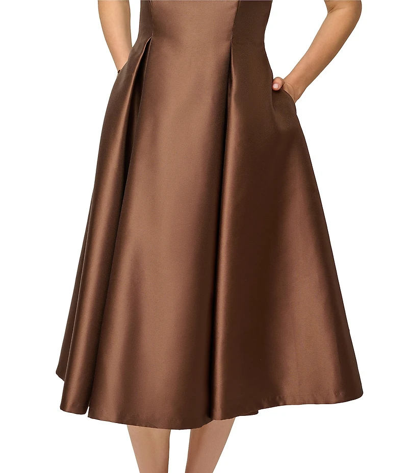 Adrianna Papell Boat Neck Sleeveless A-Line Taffeta Midi Dress