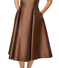 Adrianna Papell Boat Neck Sleeveless A-Line Taffeta Midi Dress