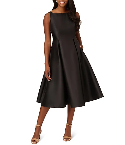 Adrianna Papell Boat Neck Sleeveless A-Line Taffeta Midi Dress