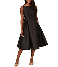 Adrianna Papell Boat Neck Sleeveless A-Line Taffeta Midi Dress