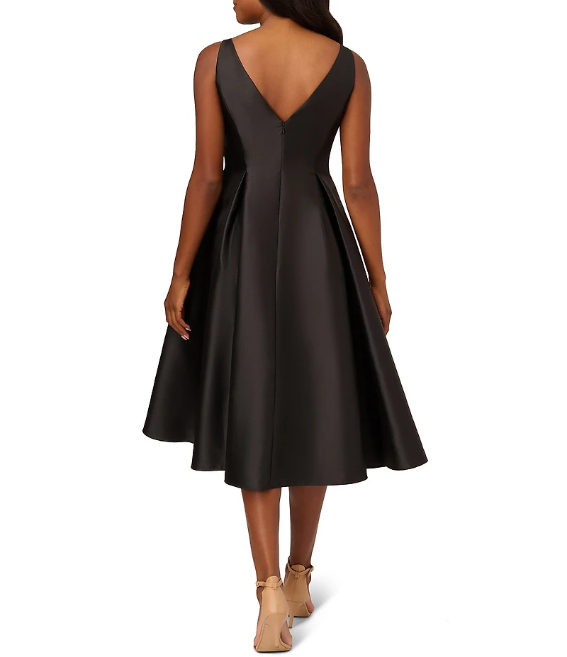 Adrianna Papell Boat Neck Sleeveless A-Line Taffeta Midi Dress
