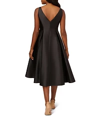 Adrianna Papell Boat Neck Sleeveless A-Line Taffeta Midi Dress