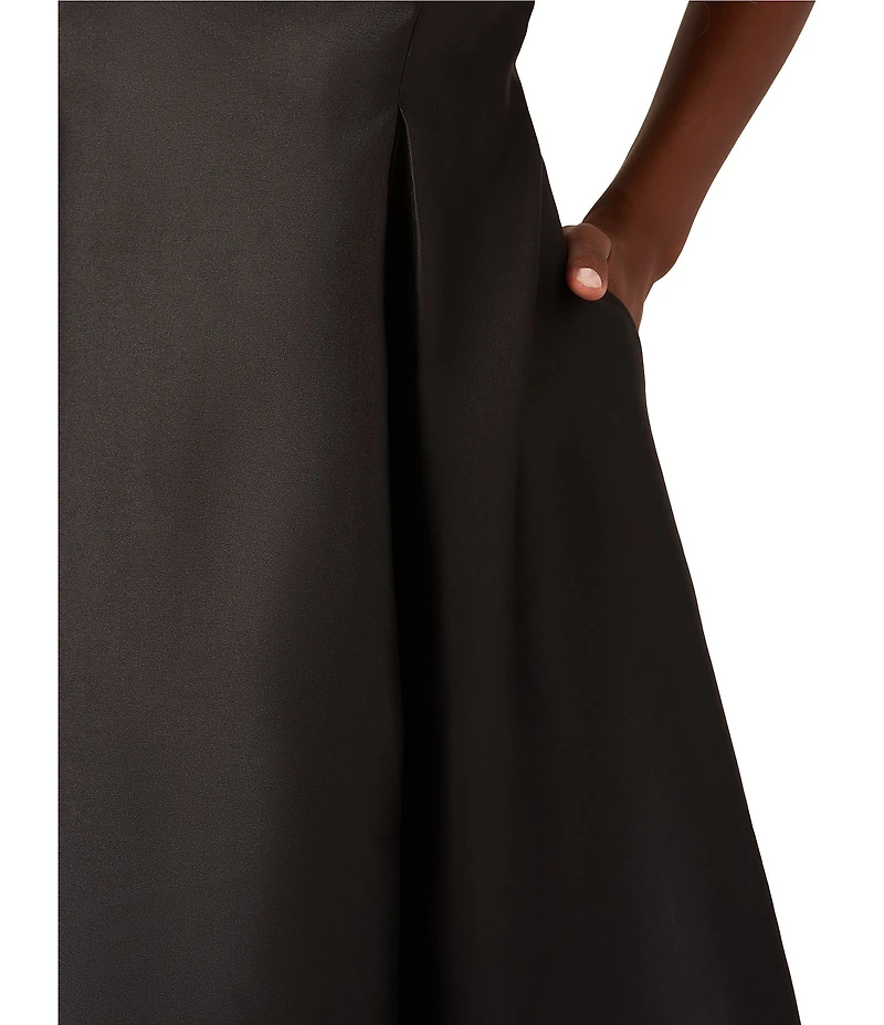 Adrianna Papell Boat Neck Sleeveless A-Line Taffeta Midi Dress