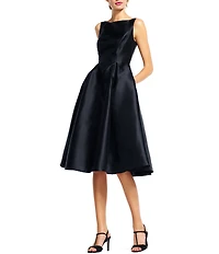 Adrianna Papell Boat Neck Sleeveless A-Line Taffeta Midi Dress