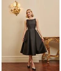 Adrianna Papell Boat Neck Sleeveless A-Line Taffeta Midi Dress