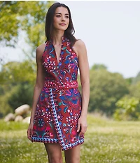 Adrianna Papell Sleeveless Printed Faux Wrap Belted Short Dress