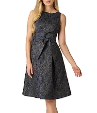 Adrianna Papell Sleeveless Tie Front Metallic Jacquard Dress