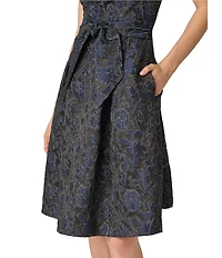 Adrianna Papell Sleeveless Tie Front Metallic Jacquard Dress