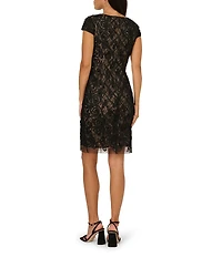 Adrianna Papell Soutache Beaded Mesh V-Neck Sleeveless Sheath Dress