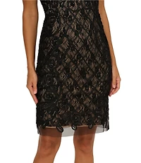 Adrianna Papell Soutache Beaded Mesh V-Neck Sleeveless Sheath Dress