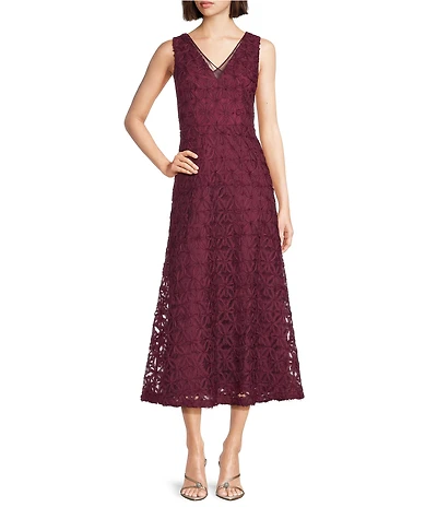 Adrianna Papell Soutache Embroidered Sleeveless V-Neck A-Line Gown