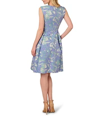 Adrianna Papell Split V Neck Sleeveless Jacquard Aline Dress