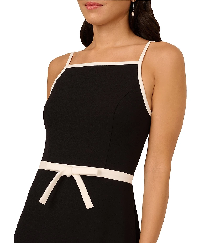 Adrianna Papell Square Neck Contrast Bow Trim A-Line Crepe Dress