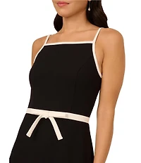 Adrianna Papell Square Neck Contrast Bow Trim A-Line Crepe Dress