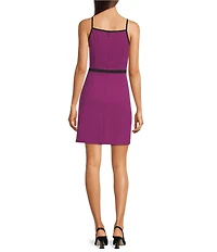 Adrianna Papell Square Neck Contrast Bow Trim A-Line Crepe Dress
