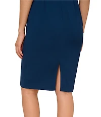 Adrianna Papell Square Neck Illusion Short Sleeve Beaded Crepe Sheath Dress