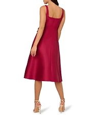 Adrianna Papell Square Neck Sleeveless 3D Flower Applique Mikado A-Line Midi Dress