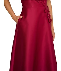 Adrianna Papell Square Neck Sleeveless 3D Flower Applique Mikado A-Line Midi Dress