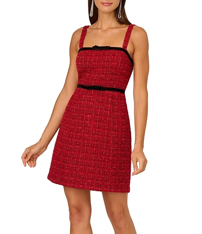 Adrianna Papell Square Neck Tweed Mini Dress