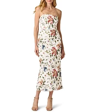 Adrianna Papell Strapless Embroidered Floral Print Long Gown