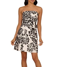 Adrianna Papell Strapless Mikado Flocked Bow Back Dress