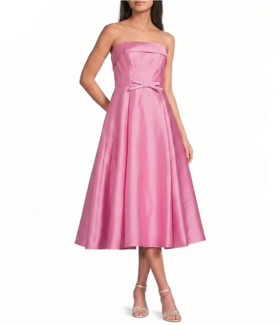 Adrianna Papell Strapless Mikado Mini Bow A-Line Midi Dress