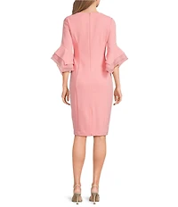 Adrianna Papell Stretch Crepe 3/4 Bell Sleeve Boat Neck Sheath Dress