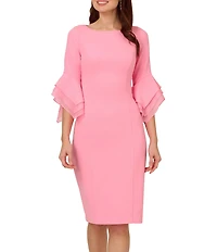 Adrianna Papell Stretch Crepe 3/4 Bell Sleeve Boat Neck Sheath Dress