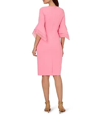 Adrianna Papell Stretch Crepe 3/4 Bell Sleeve Boat Neck Sheath Dress