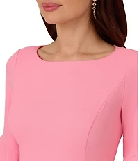Adrianna Papell Stretch Crepe 3/4 Bell Sleeve Boat Neck Sheath Dress
