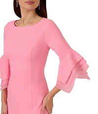 Adrianna Papell Stretch Crepe 3/4 Bell Sleeve Boat Neck Sheath Dress