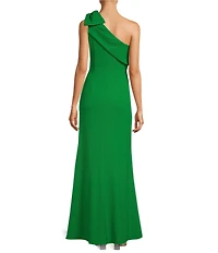 Adrianna Papell Stretch Crepe Bow One Shoulder Mermaid Gown