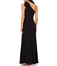 Adrianna Papell Stretch Crepe Bow One Shoulder Mermaid Gown